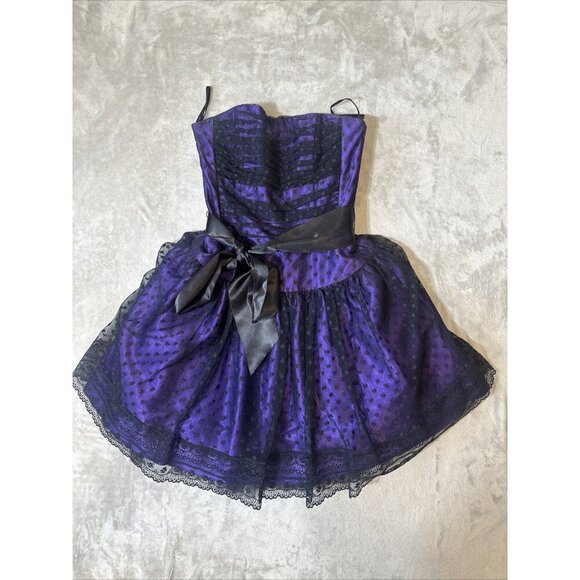 Jessica McClintock Gunne Sax Dress 3 Purple Tulle Goth Prom Y2K - Picture 1 of 14